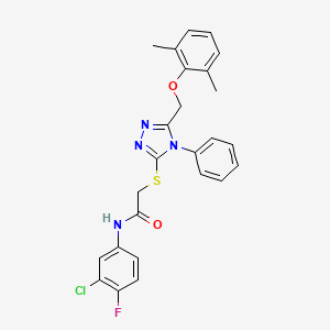 molecular formula C25H22ClFN4O2S B4572924 N-(3-chloro-4-fluorophenyl)-2-({5-[(2,6-dimethylphenoxy)methyl]-4-phenyl-4H-1,2,4-triazol-3-yl}sulfanyl)acetamide 