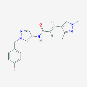 molecular formula C18H18FN5O B457302 3-(1,3-dimethyl-1H-pyrazol-4-yl)-N-[1-(4-fluorobenzyl)-1H-pyrazol-4-yl]acrylamide 