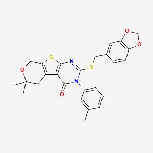 5-(1,3-benzodioxol-5-ylmethylsulfanyl)-12,12-dimethyl-4-(3-methylphenyl)-11-oxa-8-thia-4,6-diazatricyclo[7.4.0.02,7]trideca-1(9),2(7),5-trien-3-one