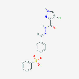 molecular formula C18H15ClN4O4S B457336 4-{2-[(4-chloro-1-methyl-1H-pyrazol-3-yl)carbonyl]carbohydrazonoyl}phenyl benzenesulfonate 
