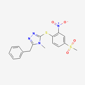 molecular formula C17H16N4O4S2 B4573414 3-Benzyl-4-methyl-5-(4-methylsulfonyl-2-nitrophenyl)sulfanyl-1,2,4-triazole 