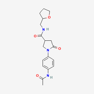 molecular formula C18H23N3O4 B4573416 1-[4-(acetylamino)phenyl]-5-oxo-N-(tetrahydrofuran-2-ylmethyl)pyrrolidine-3-carboxamide 