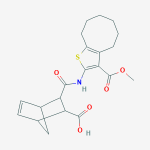 molecular formula C21H25NO5S B457352 3-{[3-(Methoxycarbonyl)-4,5,6,7,8,9-hexahydrocycloocta[b]thiophen-2-yl]carbamoyl}bicyclo[2.2.1]hept-5-ene-2-carboxylic acid 