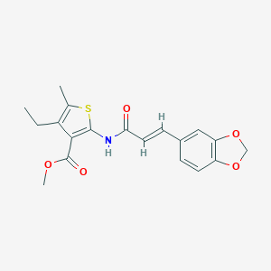 molecular formula C19H19NO5S B457358 Methyl 2-{[3-(1,3-benzodioxol-5-yl)acryloyl]amino}-4-ethyl-5-methyl-3-thiophenecarboxylate 