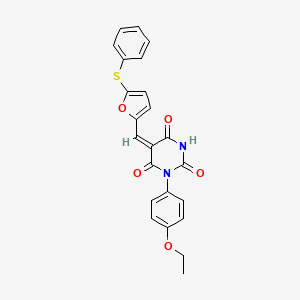 molecular formula C23H18N2O5S B4573598 (5E)-1-(4-ethoxyphenyl)-5-[(5-phenylsulfanylfuran-2-yl)methylidene]-1,3-diazinane-2,4,6-trione 