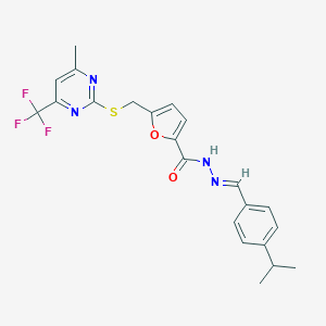molecular formula C22H21F3N4O2S B457369 N'-(4-isopropylbenzylidene)-5-({[4-methyl-6-(trifluoromethyl)-2-pyrimidinyl]sulfanyl}methyl)-2-furohydrazide 