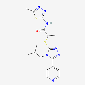 molecular formula C17H21N7OS2 B4573745 2-{[4-(2-methylpropyl)-5-(pyridin-4-yl)-4H-1,2,4-triazol-3-yl]sulfanyl}-N-(5-methyl-1,3,4-thiadiazol-2-yl)propanamide 