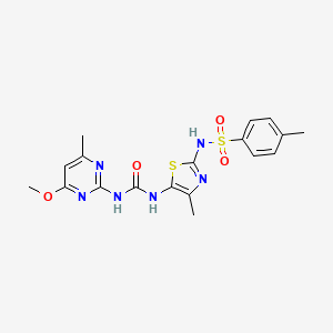 molecular formula C18H20N6O4S2 B4573777 N-[5-({[(4-甲氧基-6-甲基-2-嘧啶基)氨基]羰基}氨基)-4-甲基-1,3-噻唑-2-基]-4-甲基苯磺酰胺 