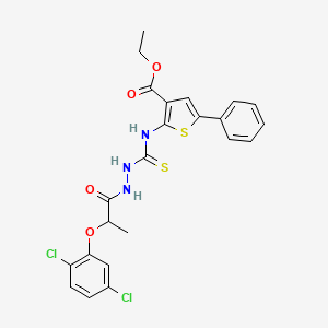 molecular formula C23H21Cl2N3O4S2 B4573876 Ethyl 2-[({2-[2-(2,5-dichlorophenoxy)propanoyl]hydrazinyl}carbonothioyl)amino]-5-phenylthiophene-3-carboxylate 