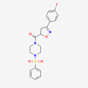 molecular formula C20H20FN3O4S B4573948 [3-(4-FLUOROPHENYL)-4,5-DIHYDRO-5-ISOXAZOLYL][4-(PHENYLSULFONYL)PIPERAZINO]METHANONE 