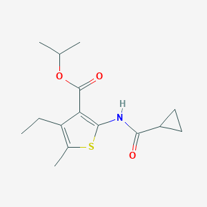 molecular formula C15H21NO3S B457396 Isopropyl 2-[(cyclopropylcarbonyl)amino]-4-ethyl-5-methyl-3-thiophenecarboxylate 