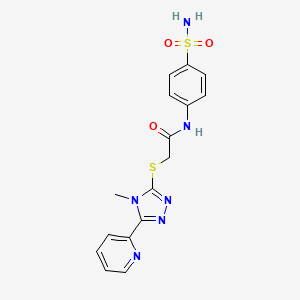 molecular formula C16H16N6O3S2 B4573983 2-{[4-methyl-5-(pyridin-2-yl)-4H-1,2,4-triazol-3-yl]sulfanyl}-N-(4-sulfamoylphenyl)acetamide 