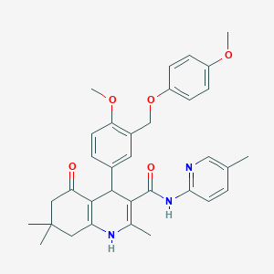 molecular formula C34H37N3O5 B457400 4-{4-methoxy-3-[(4-methoxyphenoxy)methyl]phenyl}-2,7,7-trimethyl-N-(5-methyl-2-pyridinyl)-5-oxo-1,4,5,6,7,8-hexahydro-3-quinolinecarboxamide 