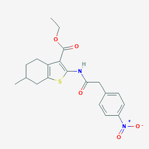 molecular formula C20H22N2O5S B457409 Ethyl 2-[({4-nitrophenyl}acetyl)amino]-6-methyl-4,5,6,7-tetrahydro-1-benzothiophene-3-carboxylate 