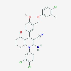 2-Amino-4-{3-[(4-chloro-3-methylphenoxy)methyl]-4-methoxyphenyl}-1-(3,4-dichlorophenyl)-5-oxo-1,4,5,6,7,8-hexahydro-3-quinolinecarbonitrile
