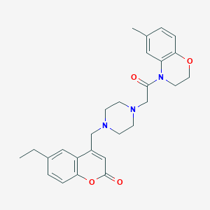 molecular formula C27H31N3O4 B4574374 6-乙基-4-({4-[2-(6-甲基-2,3-二氢-4H-1,4-苯并恶嗪-4-基)-2-氧代乙基]-1-哌嗪基}甲基)-2H-色烯-2-酮 