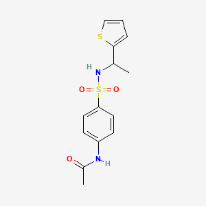 molecular formula C14H16N2O3S2 B4574507 N-(4-{[1-(thiophen-2-yl)ethyl]sulfamoyl}phenyl)acetamide 