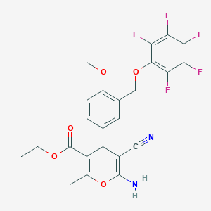 molecular formula C24H19F5N2O5 B457453 ethyl 6-amino-5-cyano-4-{4-methoxy-3-[(pentafluorophenoxy)methyl]phenyl}-2-methyl-4H-pyran-3-carboxylate 