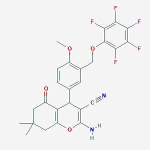 molecular formula C26H21F5N2O4 B457464 2-amino-4-{4-methoxy-3-[(pentafluorophenoxy)methyl]phenyl}-7,7-dimethyl-5-oxo-5,6,7,8-tetrahydro-4H-chromene-3-carbonitrile 