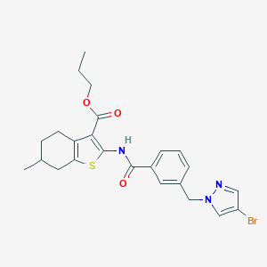 molecular formula C24H26BrN3O3S B457467 propyl 2-({3-[(4-bromo-1H-pyrazol-1-yl)methyl]benzoyl}amino)-6-methyl-4,5,6,7-tetrahydro-1-benzothiophene-3-carboxylate 