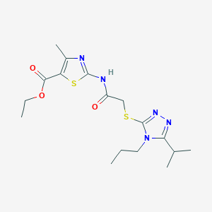 molecular formula C17H25N5O3S2 B4574679 ETHYL 2-({2-[(5-ISOPROPYL-4-PROPYL-4H-1,2,4-TRIAZOL-3-YL)SULFANYL]ACETYL}AMINO)-4-METHYL-1,3-THIAZOLE-5-CARBOXYLATE 