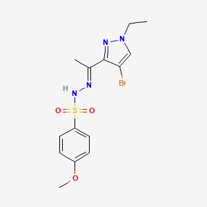 molecular formula C14H17BrN4O3S B4574791 N'-[1-(4-bromo-1-ethyl-1H-pyrazol-3-yl)ethylidene]-4-methoxybenzenesulfonohydrazide 