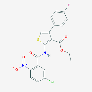 molecular formula C20H14ClFN2O5S B457482 Ethyl 2-({5-chloro-2-nitrobenzoyl}amino)-4-(4-fluorophenyl)-3-thiophenecarboxylate 