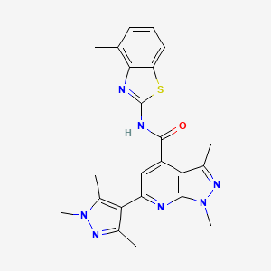 molecular formula C23H23N7OS B4574871 1,3-dimethyl-N-(4-methyl-1,3-benzothiazol-2-yl)-6-(1,3,5-trimethyl-1H-pyrazol-4-yl)-1H-pyrazolo[3,4-b]pyridine-4-carboxamide 