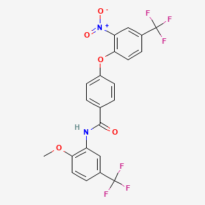 molecular formula C22H14F6N2O5 B4574907 N-[2-methoxy-5-(trifluoromethyl)phenyl]-4-[2-nitro-4-(trifluoromethyl)phenoxy]benzamide 