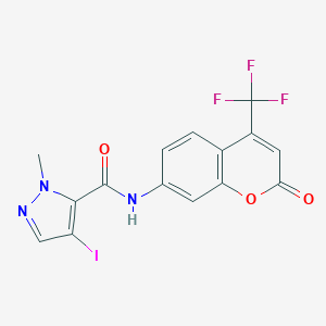 molecular formula C15H9F3IN3O3 B457493 4-iodo-1-methyl-N-[2-oxo-4-(trifluoromethyl)-2H-chromen-7-yl]-1H-pyrazole-5-carboxamide 