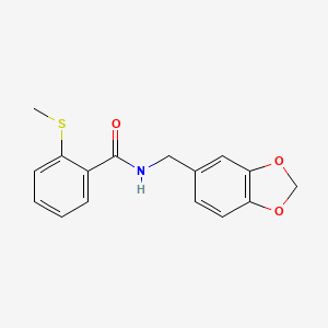 molecular formula C16H15NO3S B4575109 N-(1,3-苯二氧杂环-5-基甲基)-2-(甲硫基)苯甲酰胺 