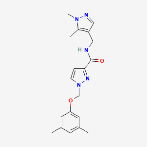 molecular formula C19H23N5O2 B4575321 1-[(3,5-dimethylphenoxy)methyl]-N-[(1,5-dimethyl-1H-pyrazol-4-yl)methyl]-1H-pyrazole-3-carboxamide 