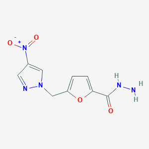 molecular formula C9H9N5O4 B457538 5-[(4-nitro-1H-pyrazol-1-yl)methyl]-2-furohydrazide CAS No. 387344-74-3