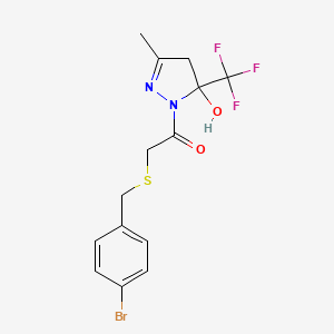 molecular formula C14H14BrF3N2O2S B4575603 1-{[(4-bromobenzyl)thio]acetyl}-3-methyl-5-(trifluoromethyl)-4,5-dihydro-1H-pyrazol-5-ol 