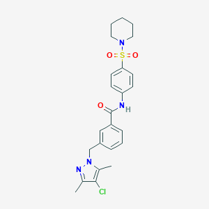 molecular formula C24H27ClN4O3S B457625 3-[(4-chloro-3,5-dimethyl-1H-pyrazol-1-yl)methyl]-N-[4-(piperidin-1-ylsulfonyl)phenyl]benzamide 