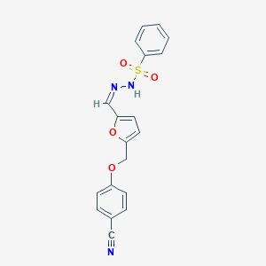 molecular formula C19H15N3O4S B457635 N'-({5-[(4-cyanophenoxy)methyl]-2-furyl}methylene)benzenesulfonohydrazide 