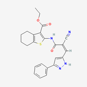 ethyl 2-{[2-cyano-3-(3-phenyl-1H-pyrazol-5-yl)acryloyl]amino}-4,5,6,7-tetrahydro-1-benzothiophene-3-carboxylate