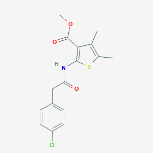 molecular formula C16H16ClNO3S B457651 Methyl 2-{[(4-chlorophenyl)acetyl]amino}-4,5-dimethyl-3-thiophenecarboxylate 