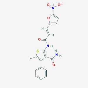 molecular formula C19H15N3O5S B457652 2-[(3-{5-Nitro-2-furyl}acryloyl)amino]-5-methyl-4-phenyl-3-thiophenecarboxamide 