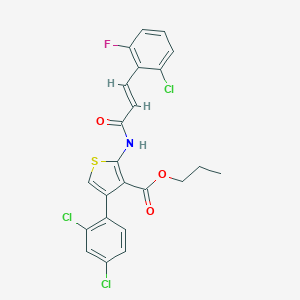 molecular formula C23H17Cl3FNO3S B457659 Propyl 2-{[3-(2-chloro-6-fluorophenyl)acryloyl]amino}-4-(2,4-dichlorophenyl)-3-thiophenecarboxylate 