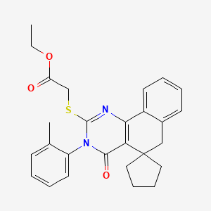 molecular formula C27H28N2O3S B4576626 ETHYL 2-[3-(2-METHYLPHENYL)-4-OXO-4,6-DIHYDRO-3H-SPIRO[BENZO[H]QUINAZOLINE-5,1'-CYCLOPENTAN]-2-YLSULFANYL]ACETATE 