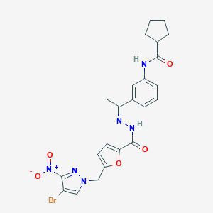 molecular formula C23H23BrN6O5 B457663 N-(3-{N-[5-({4-bromo-3-nitro-1H-pyrazol-1-yl}methyl)-2-furoyl]ethanehydrazonoyl}phenyl)cyclopentanecarboxamide 