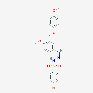 molecular formula C22H21BrN2O5S B457664 4-bromo-N'-{4-methoxy-3-[(4-methoxyphenoxy)methyl]benzylidene}benzenesulfonohydrazide 