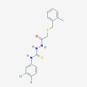 N-(3-chloro-4-fluorophenyl)-2-{[(2-methylbenzyl)thio]acetyl}hydrazinecarbothioamide