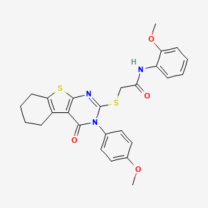 molecular formula C26H25N3O4S2 B4576708 N-(2-methoxyphenyl)-2-{[3-(4-methoxyphenyl)-4-oxo-3,4,5,6,7,8-hexahydro[1]benzothieno[2,3-d]pyrimidin-2-yl]thio}acetamide 