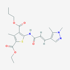 molecular formula C20H25N3O5S B457673 2-ethyl 4-propyl 5-{[3-(1,5-dimethyl-1H-pyrazol-4-yl)acryloyl]amino}-3-methyl-2,4-thiophenedicarboxylate 