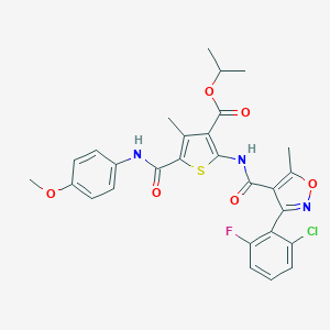 molecular formula C28H25ClFN3O6S B457674 Isopropyl 2-({[3-(2-chloro-6-fluorophenyl)-5-methyl-4-isoxazolyl]carbonyl}amino)-5-[(4-methoxyanilino)carbonyl]-4-methyl-3-thiophenecarboxylate 