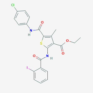 molecular formula C22H18ClIN2O4S B457675 Ethyl 5-[(4-chloroanilino)carbonyl]-2-[(2-iodobenzoyl)amino]-4-methyl-3-thiophenecarboxylate 