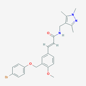 molecular formula C24H26BrN3O3 B457684 3-{3-[(4-bromophenoxy)methyl]-4-methoxyphenyl}-N-[(1,3,5-trimethyl-1H-pyrazol-4-yl)methyl]acrylamide 