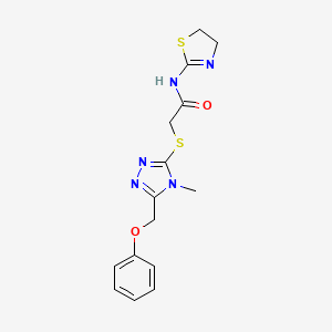 molecular formula C15H17N5O2S2 B4576870 N-(4,5-dihydro-1,3-thiazol-2-yl)-2-{[4-methyl-5-(phenoxymethyl)-4H-1,2,4-triazol-3-yl]sulfanyl}acetamide 